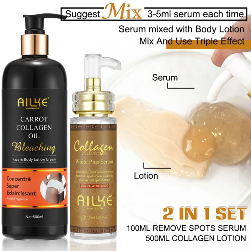 AILKE skin whitening facial serum, reduces blemishes, moisturizes, evens out