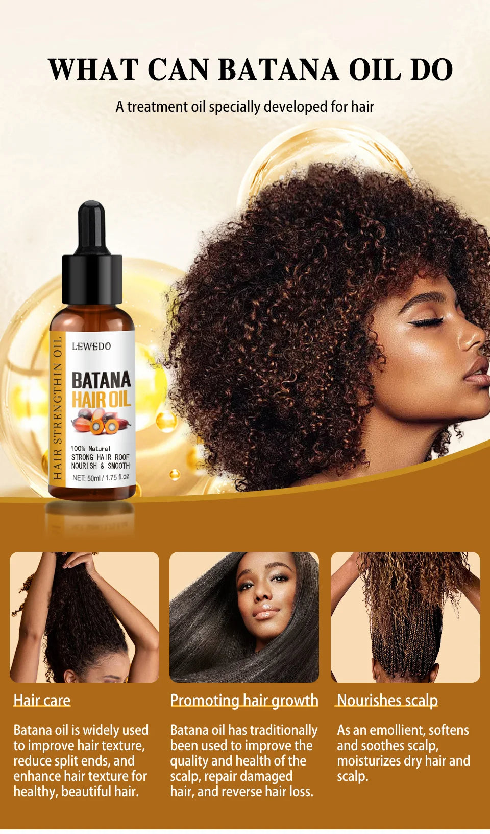 Lewedo Batana Hair Oil Growth Serum Moisturizing Soothing Scalp Hair