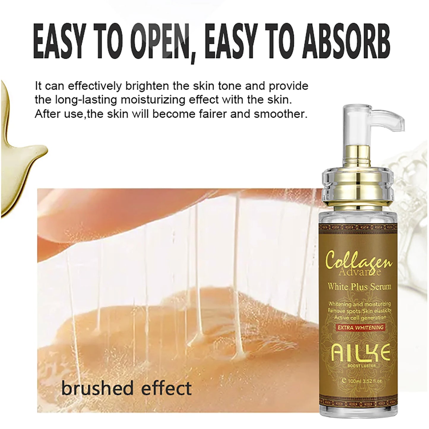 AILKE skin whitening facial serum, reduces blemishes, moisturizes, evens out